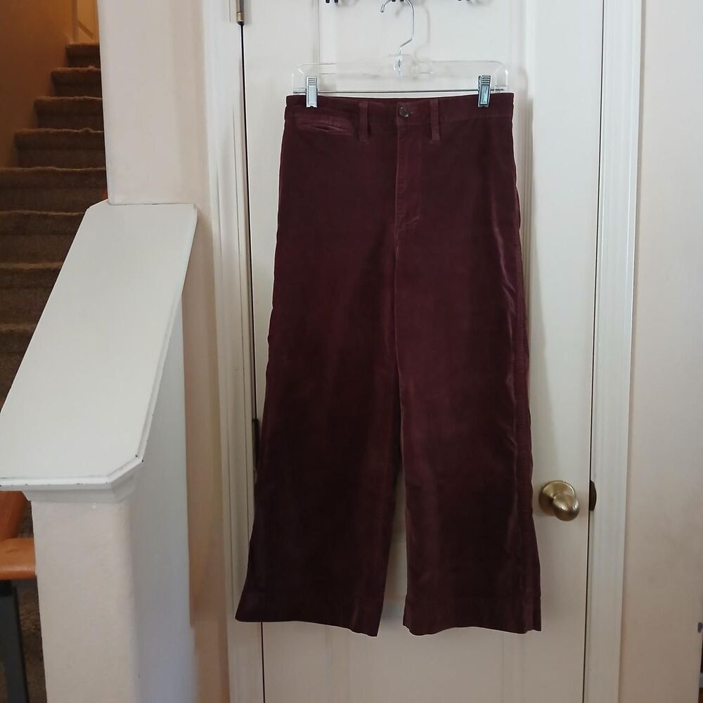 Madewell Burgundy Velveteen Emmett Wide-Leg Crop Pants 28 Boho Preppy Minimalist